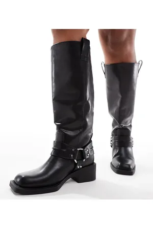 ASOS Curve Camila flat biker harness knee boots in