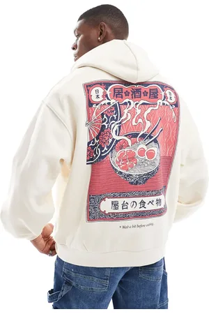 Bershka Ramen printed hoodie in ecru