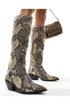SEQWL Knee high western boot in snake