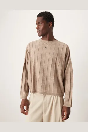 ASOS Oversized cropped long sleeve t-shirt in rib in brown