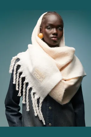 Bimba y Lola Large tassel scarf in ivory