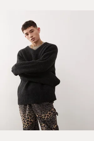 Weekday Riley wool blend chunky knit v neck jumper in melange