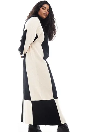 Pretty Lavish Knitted high neck maxi dress in mono stripe