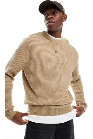 Only & Sons Ribbed crew neck jumper in beige