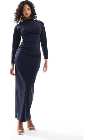TFNC Structured midaxi dress in bengaline in navy