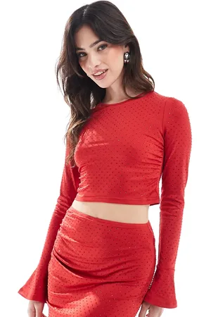 The Frolic Exclusive hotfix flared sleeve crop top co-ord in