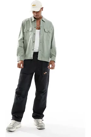 Only & Sons Pocket detail linen mix overshirt in sage