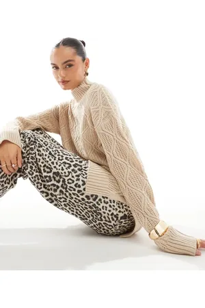 Brave Soul Roll neck diamond knit jumper in stone