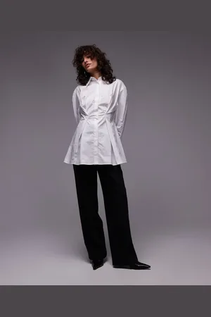 MANGO Capsule cinched waist structured long shirt in