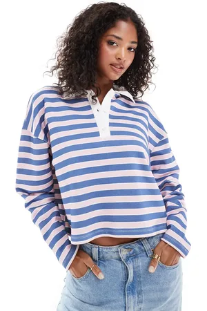 ASOS Striped rugby sweatshirt polo in pink