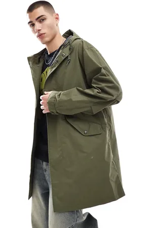 Pretty Green Longline parka with logo arm patch in khaki