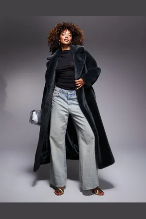 ASOS Longline belted faux fur coat in forest