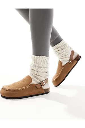 SEQWL Faux fur lined sling back clogs in biscuit