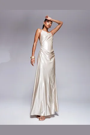 ASOS Metallic high neck maxi dress with open back detail in