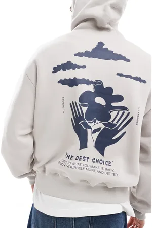 Bershka Hands printed hoodie in ecru
