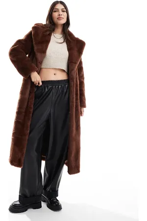 Miss Selfridge Faux fur maxi coat in rich chocolate
