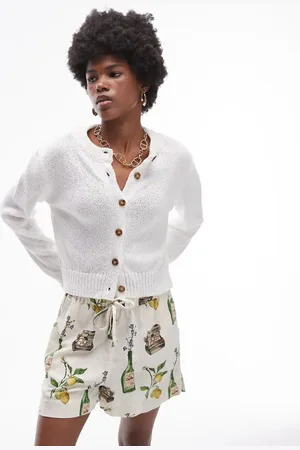 Topshop Knitted textured crew cardi in ivory