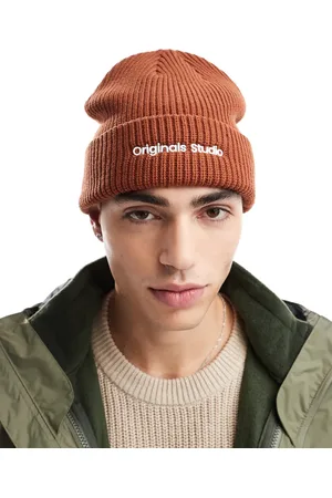 JACK & JONES Chunky knit beanie with originals logo in burnt