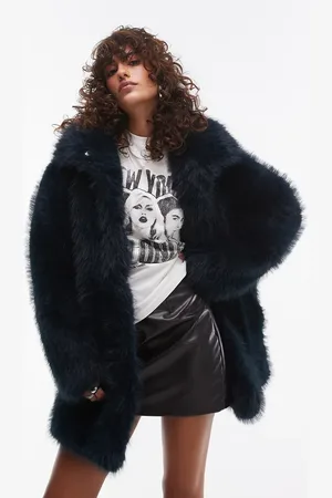 Topshop Faux fur funnel midi coat in