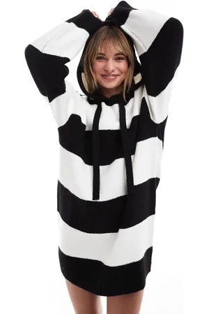 Miss Selfridge Stripe oversized knit hoodie mini dress