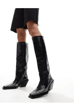 ASOS Cassie premium leather western knee boots with stud detail in