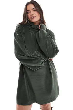 ASOS ASOS DESIGN Curve chunky cord roll neck slouchy mini dress in