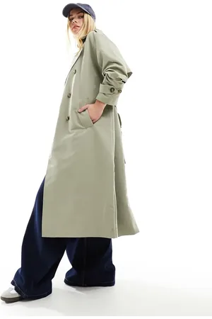 VERO MODA Longline belted trench coat in laurel oak