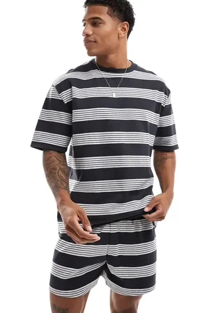 ASOS Pyjama set with t-shirt and shorts in black stripe