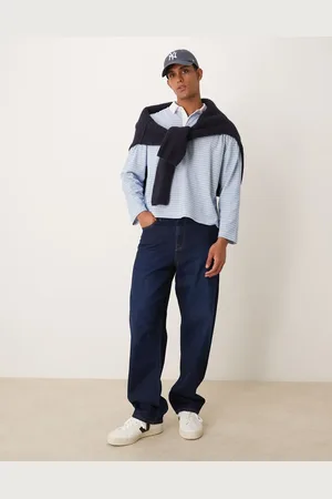 ASOS Oversized boxy long sleeve polo in and white stripe