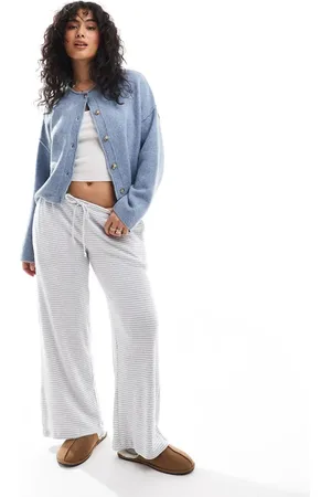 Hollister Nightwear cosy ribbed baggy trouser in blue stripe