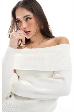 Stradivarius Off the shoulder knitted top in ecru