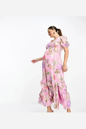 ASOS ASOS DESIGN Maternity ruffle frill hem maxi dress in pink rose print