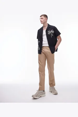 Topman Smart compact cotton straight leg trouser in stone