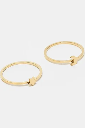 ASOS Waterproof stainless steel pack of 2 rings with star and moon in tone with gift bag