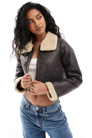 Brave Soul Cropped bonded aviator jacket in dark
