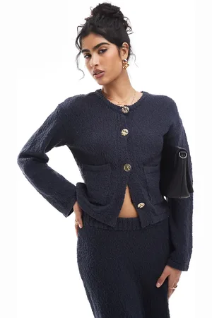 4th & Reckless Textured knit gold button pocket detail cardigan co-ord in