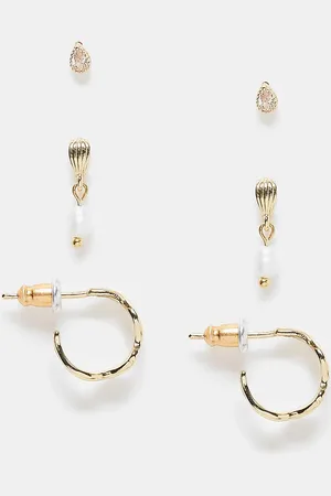 Accessorize Z Collection pearl & wave hoop earring x 3 multipack in plated