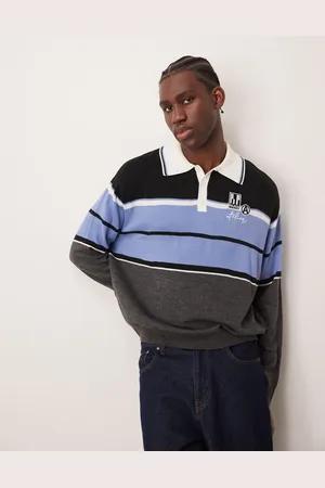 ASOS Oversized boxy fit knitted rugby polo with logo detail in