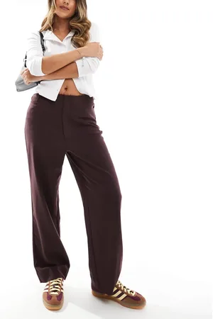 ASOS Raw edge relaxed tailored trouser in burgundy