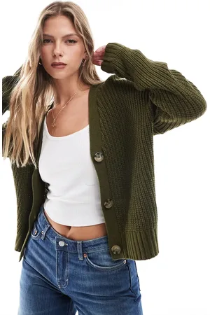 Brave Soul Fisherman knit cardigan in khaki