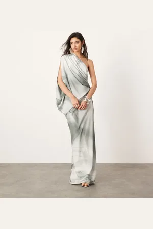 ASOS Satin oversized one sleeve maxi dress in marble print