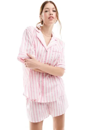 ASOS Woven stripe short sleeve shirt & boxer short pyjama set in