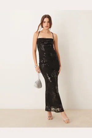 Gina Tricot Low back textured jacquard stretch maxi dress in metallic floral pattern