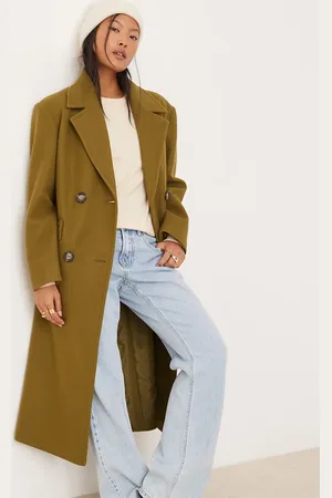 Miss Selfridge Belted wrap formal coat in khaki