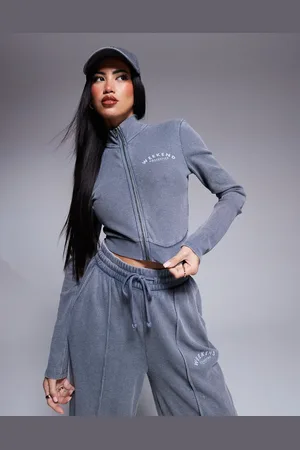 ASOS Weekend Collective co-ord waffle zip through sweatshirt with logo in acid washed