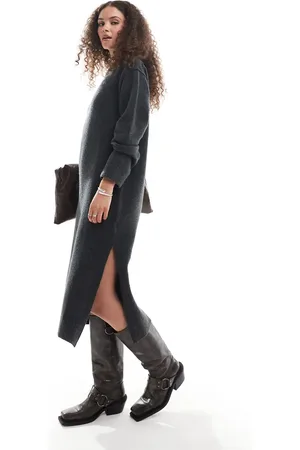 Weekday Funda wool blend knitted midaxi dress with side split in melange exclusive to ASOS
