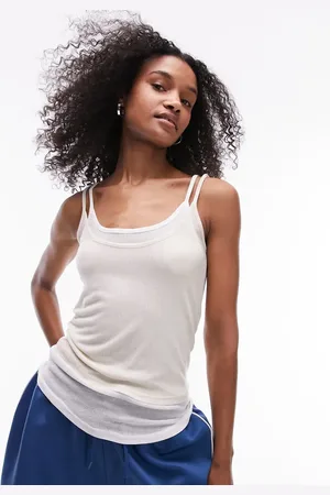 Topshop Premium basic sheer double layer cami in neutral