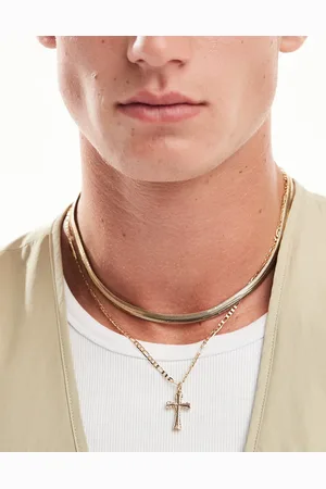 ASOS 2 pack necklace with snake chain and cross pendant in gold tone