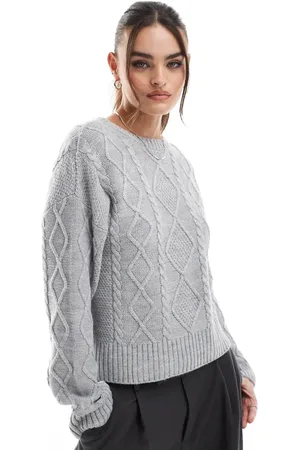 Stradivarius Bow back cable knit jumper in