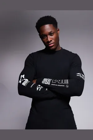 ASOS Muscle fit long sleeve t-shirt with street graphics in